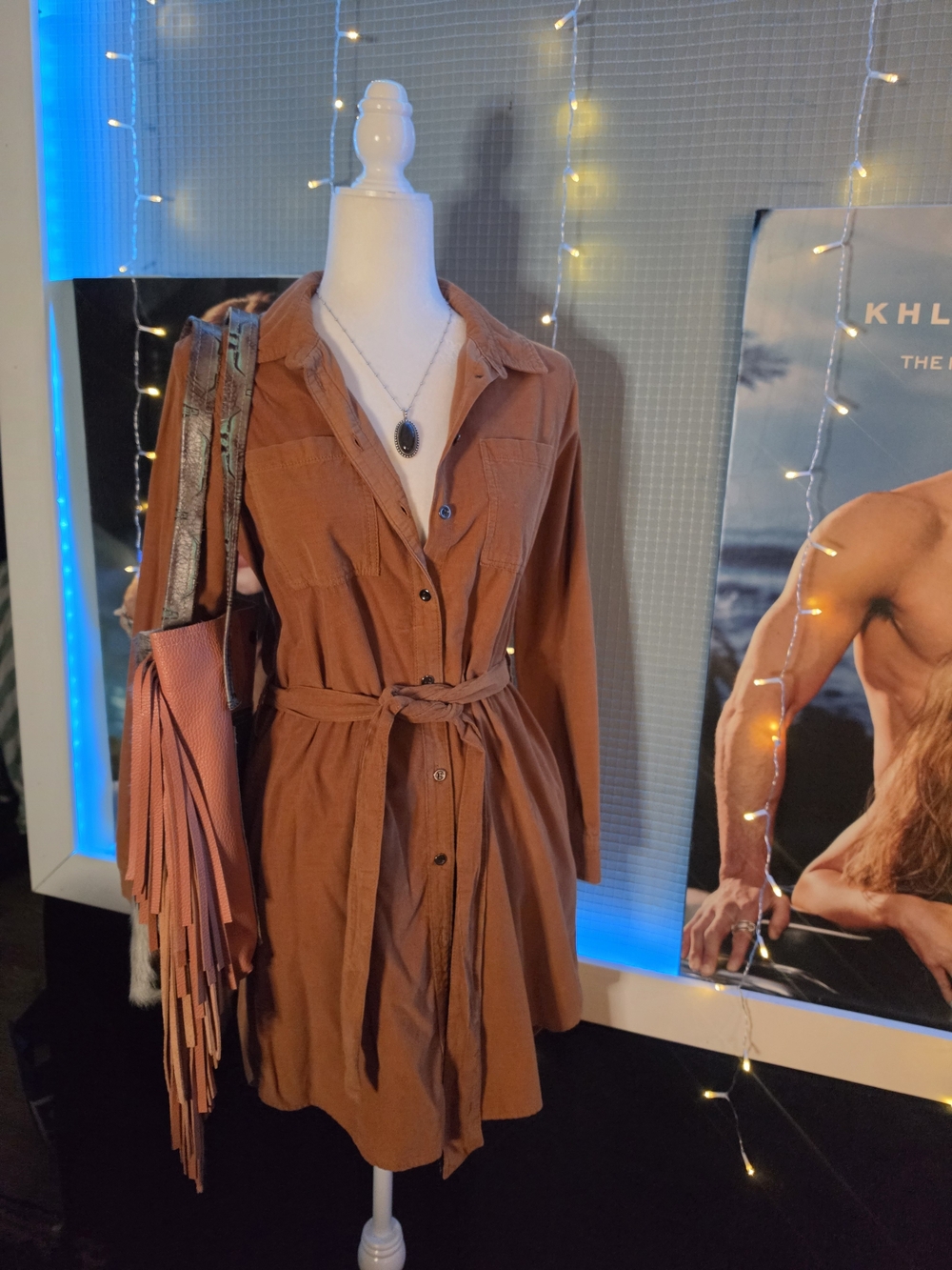 Women's Rust Shirt Dress Jacket with Tie Belt